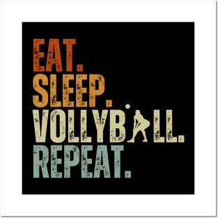 Eat Sleep Volleyball Repeat Kids Adult Women Retro Vintage Posters and Art